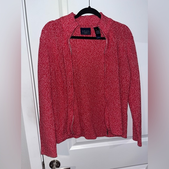 Crazy Horse by Liz Claiborne Red/White Knitted Zip Up Sweater Size Large - Picture 6 of 16